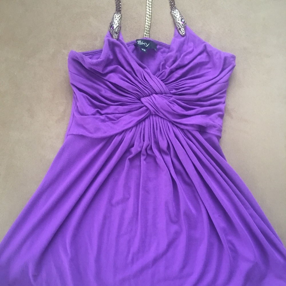 Sky brand knotted purple bejeweled top